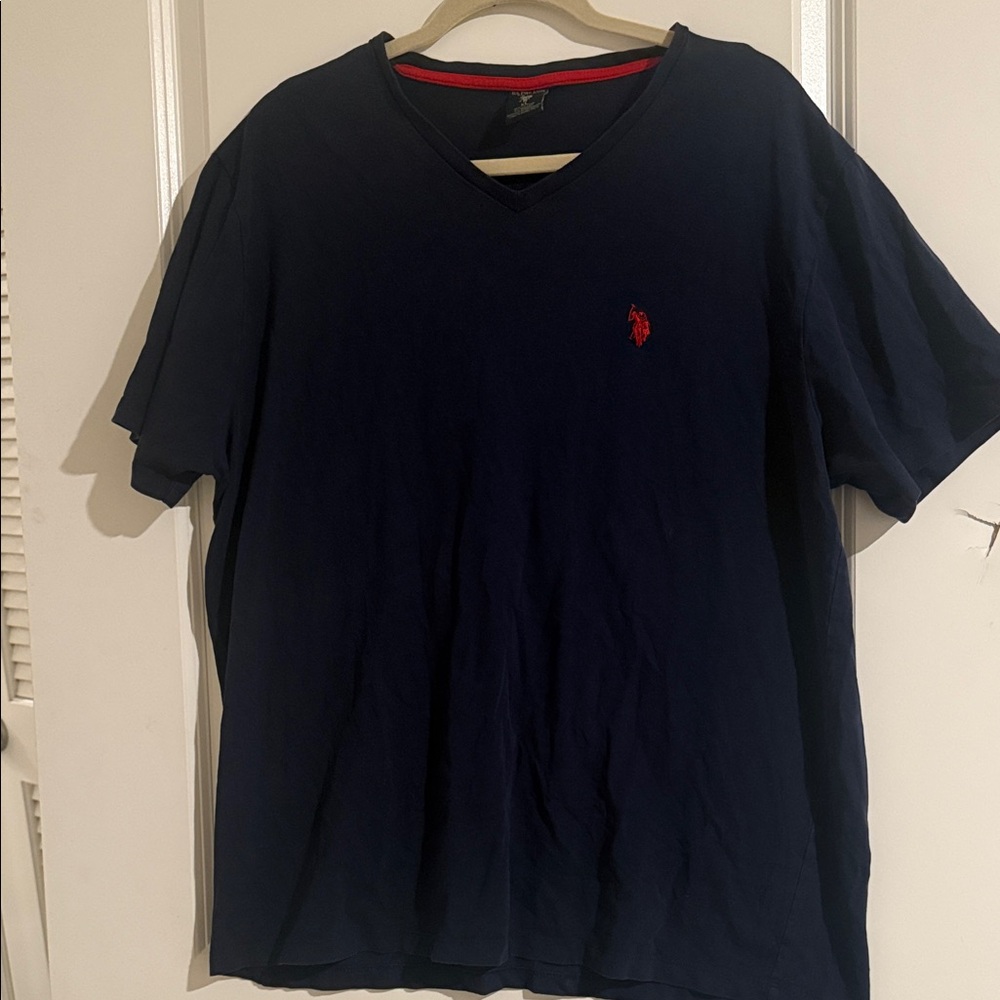 U.S. Polo Assn. Dark Blue V-Neck Tee with Red Logo